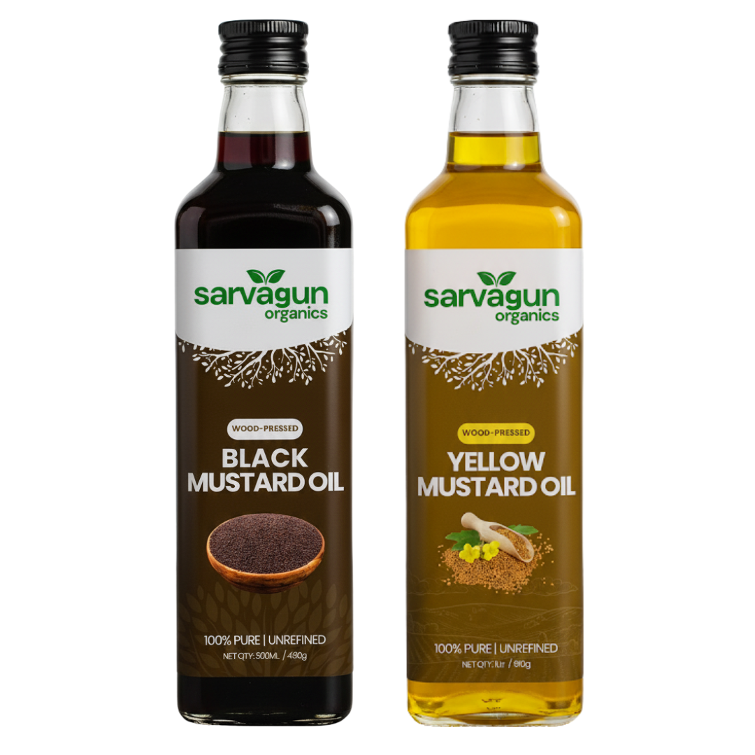 Wood-Pressed Black Mustard Oil (1L) + Wood-Pressed Yellow Mustard Oil (1L)